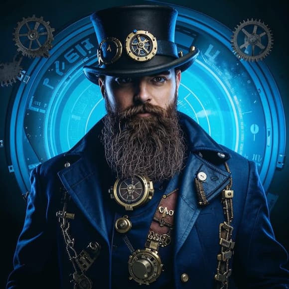 Человек с бородой в стиле стимпанк